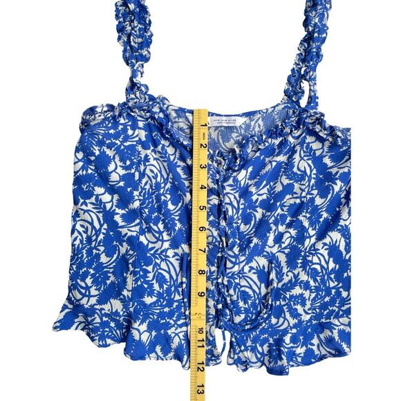 Zara Blue & White Floral Ruffle Crop Tank Top - Size Medium - Picture 7 of 9
